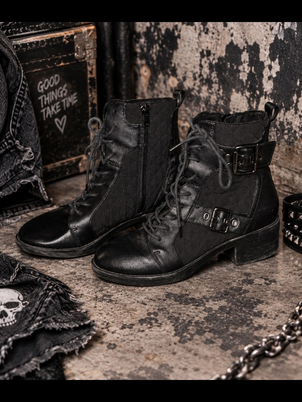 Rocket Dog Black Lace-Up Buckle Ankle Boots AS IS